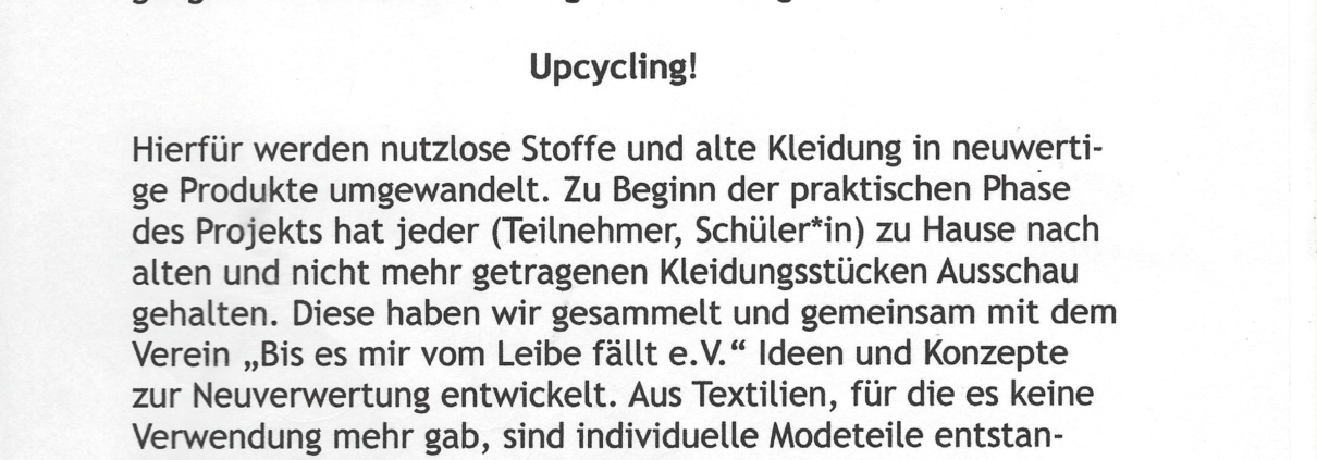 Upcycling Projekt 2020 Kurzbeschreibung